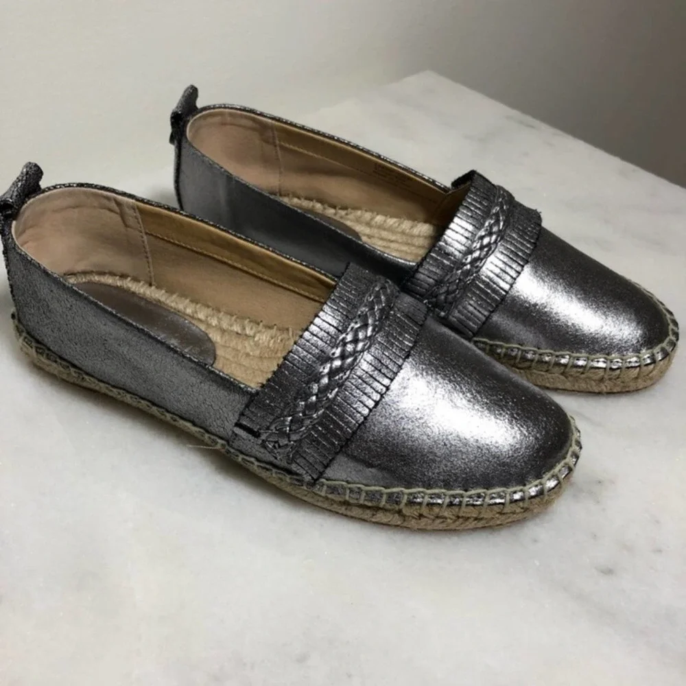 Splendid Jaime Metallic Silver Slip-On Espadrille Shoes 7 Fringe Women’s